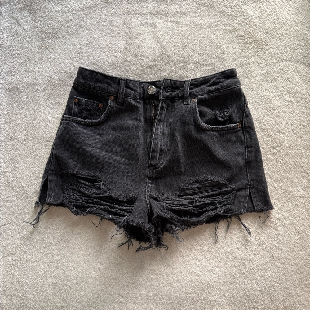 Topshop Black Ripped Jean Shorts